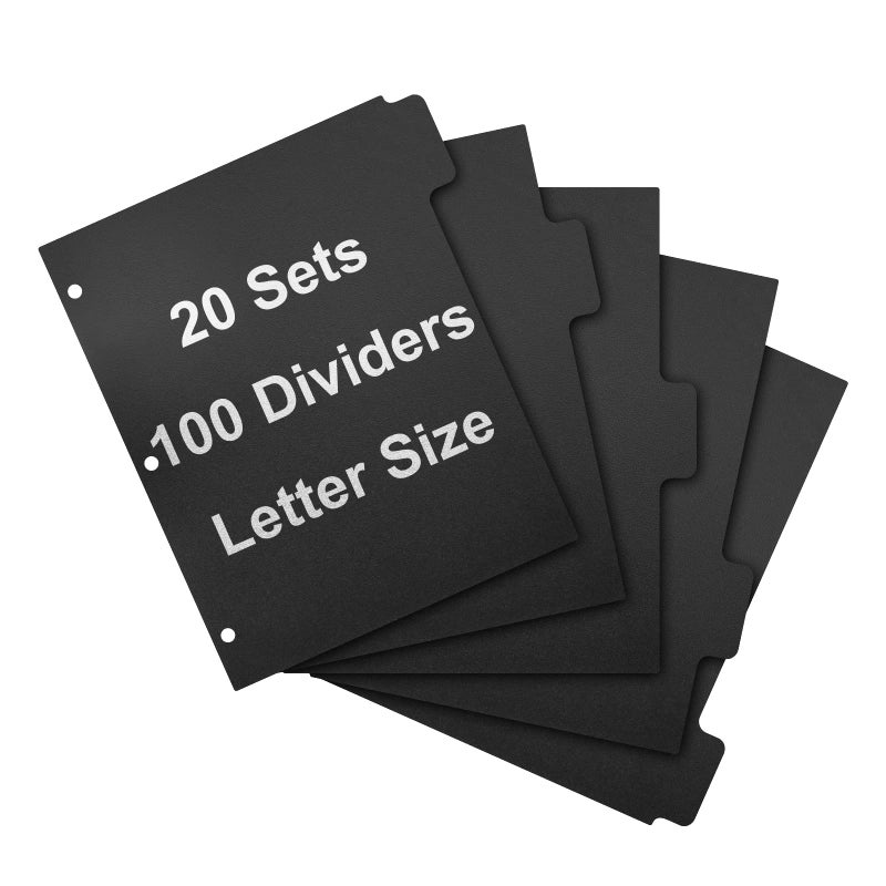 Homakover 3 Ring Binder Dividers with 5-Tabs for Letter Size, 1/5 Cut, 3-Hole Punched, Write & Erase Plastic Binder Dividers Extra Durable Section Index Dividers for Binders, Pack of 20 Sets, 100 Dividers Total - Image 2